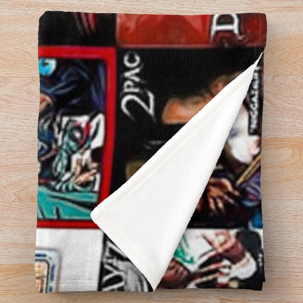 Classic hip hop themed plush blanket with retro aesthetic collage design