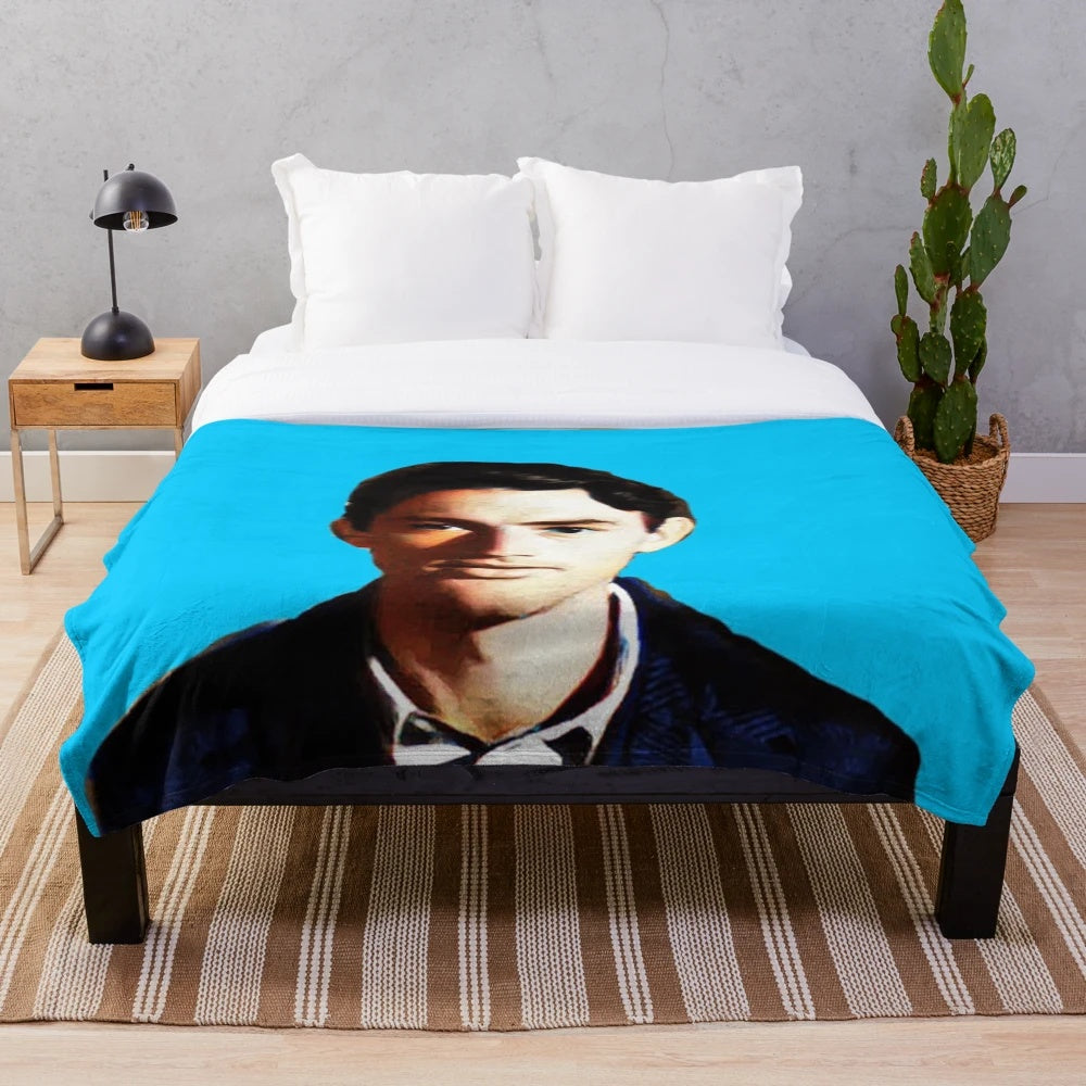 Blue plush blanket featuring classic Hollywood actor Gregory Peck