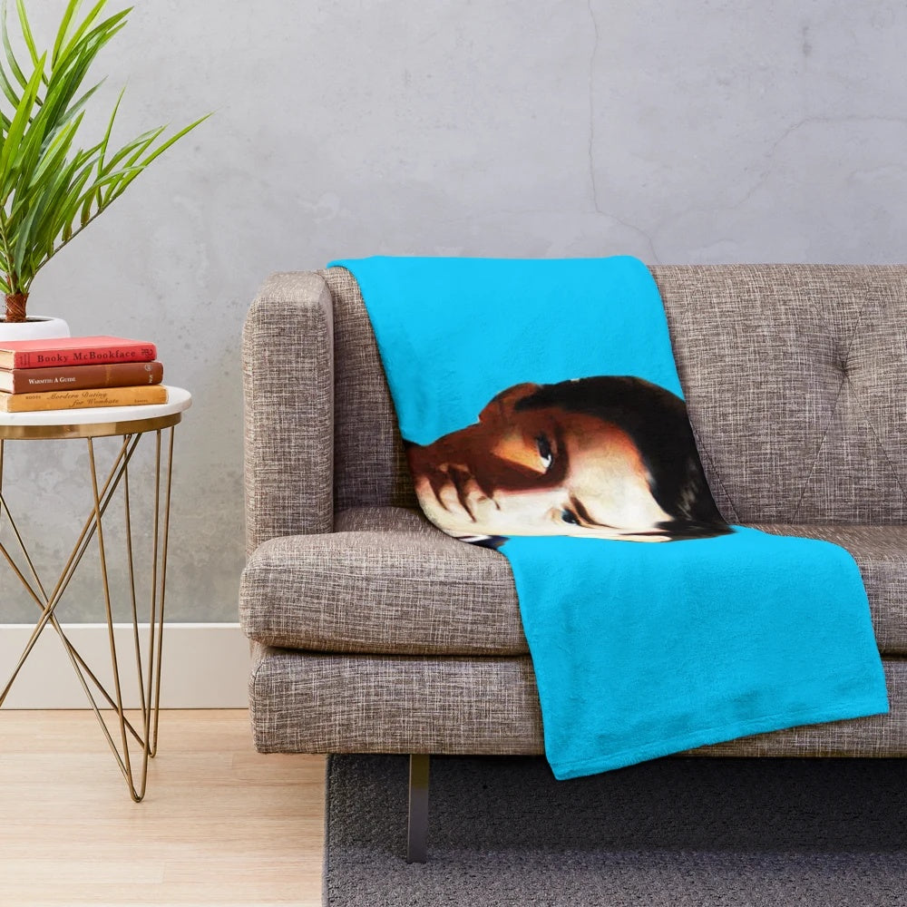Blue plush blanket featuring classic Hollywood actor Gregory Peck