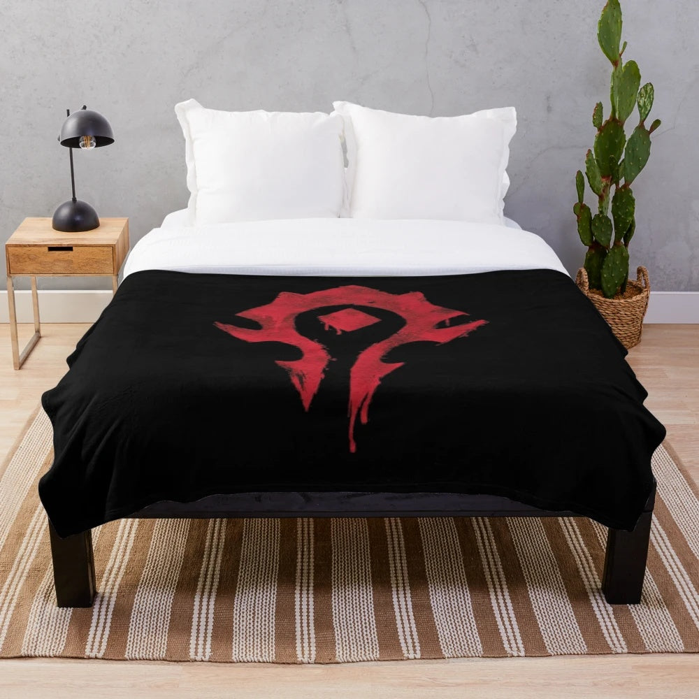 Classic horror-themed plush blanket featuring the Bloody Horde logo