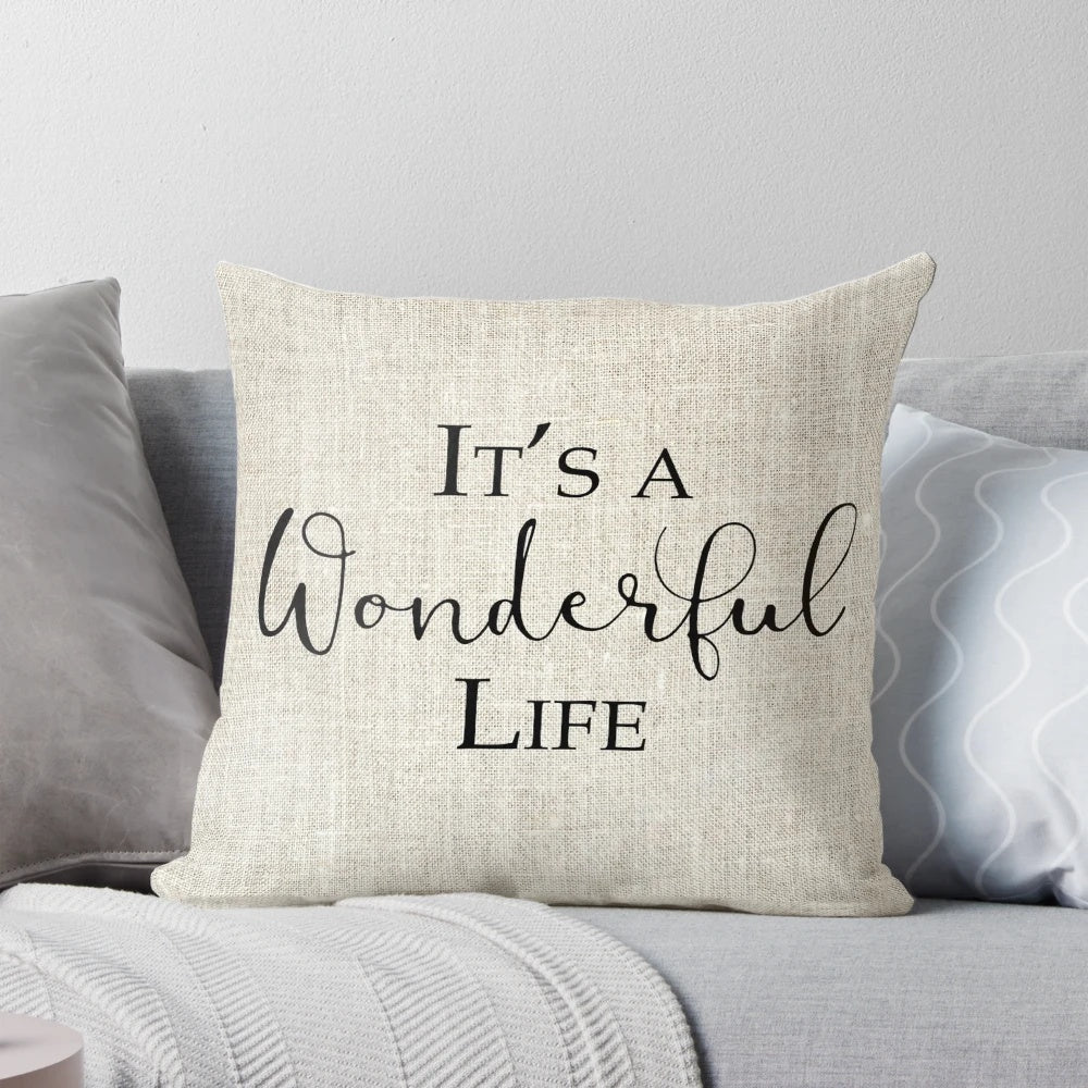 It's a Wonderful Life Christmas pillow featuring the classic movie's iconic imagery