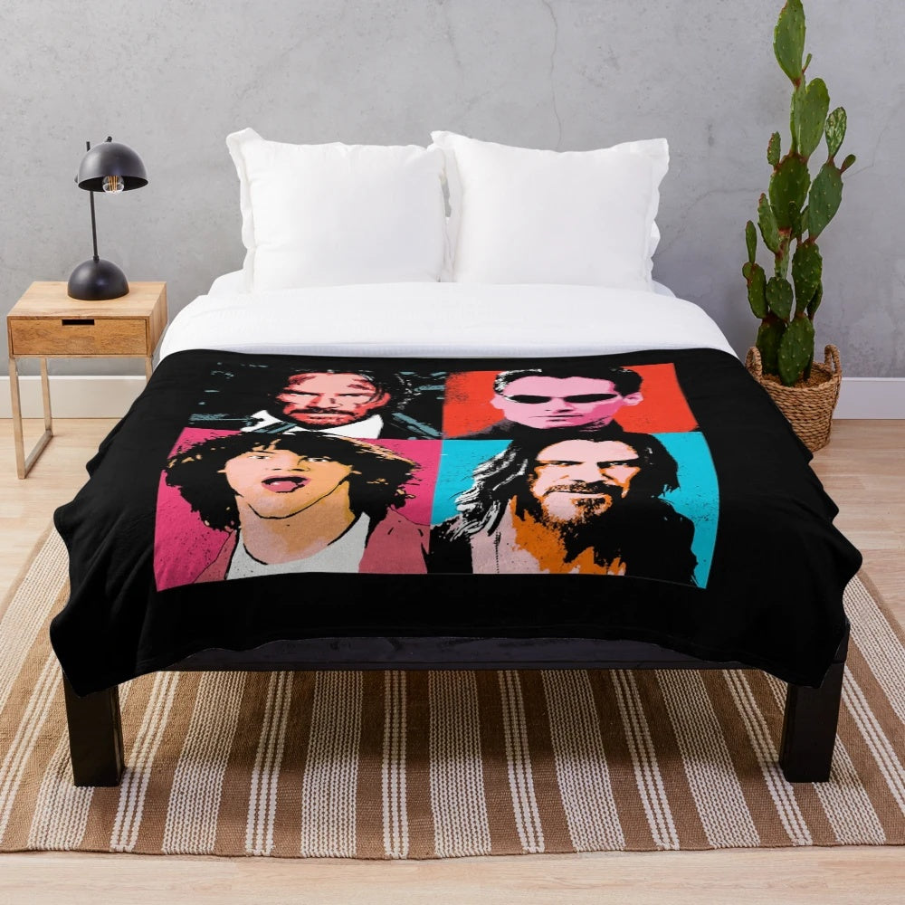 Keanu Reeves inspired plush blanket with pop culture design