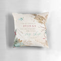 A beautiful literary pillow featuring the quote "I am not afraid of storms" from the classic novel Little Women.
