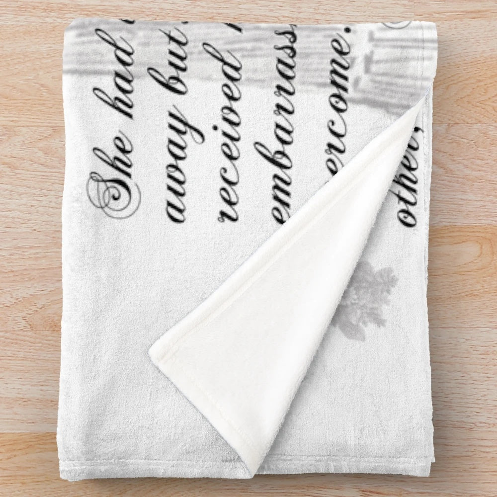 Jane Austen inspired plush blanket featuring a pride and prejudice quote