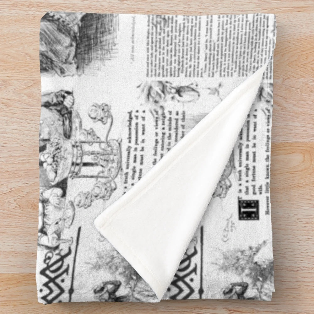 Pride and Prejudice pages plush blanket with text and book cover design