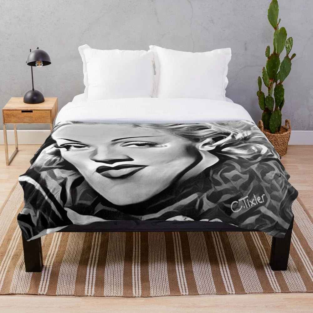 Marlene Dietrich plush blanket, vintage Hollywood star