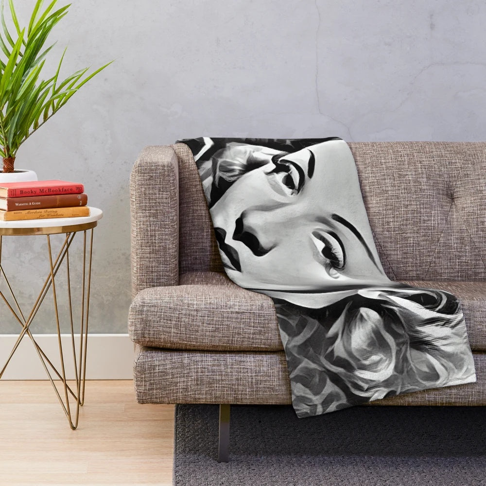 Marlene Dietrich plush blanket, vintage Hollywood star