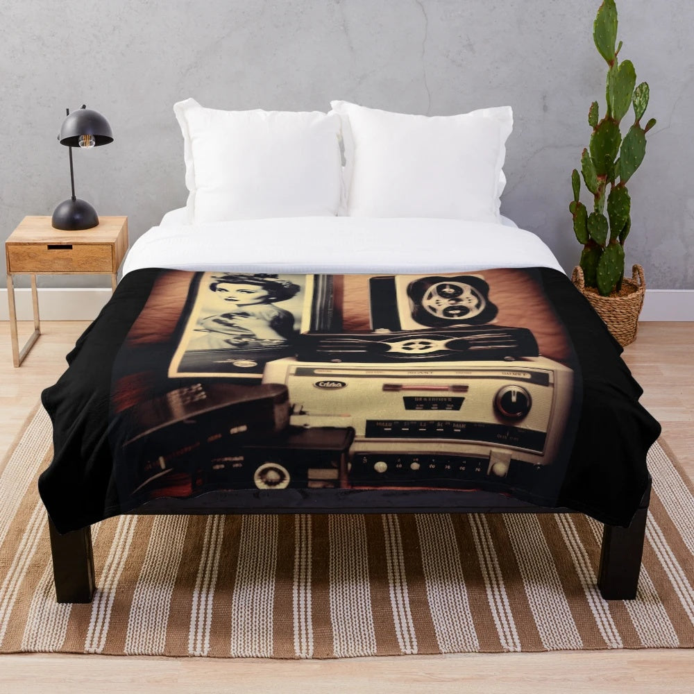 Retro plush blanket with classic movie design