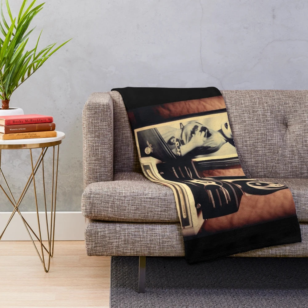 Retro plush blanket with classic movie design