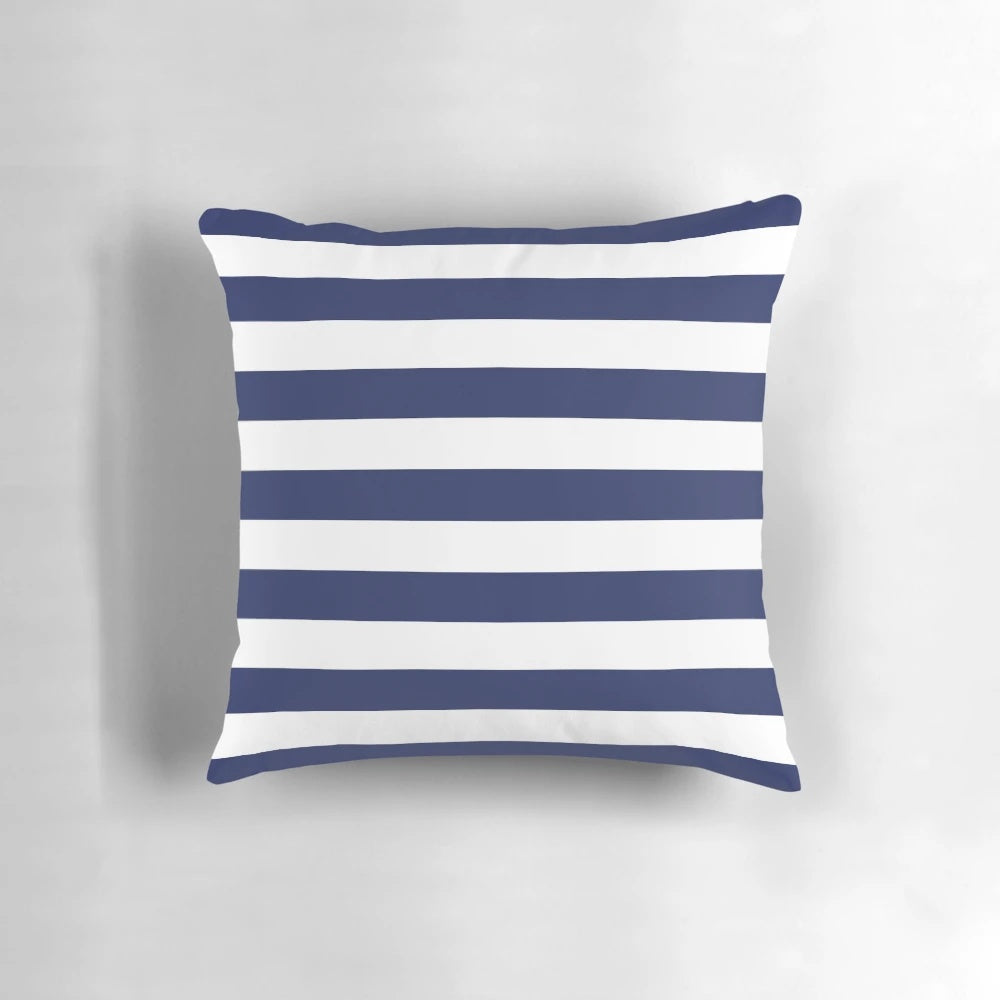 Navy blue and white striped decorative pillow