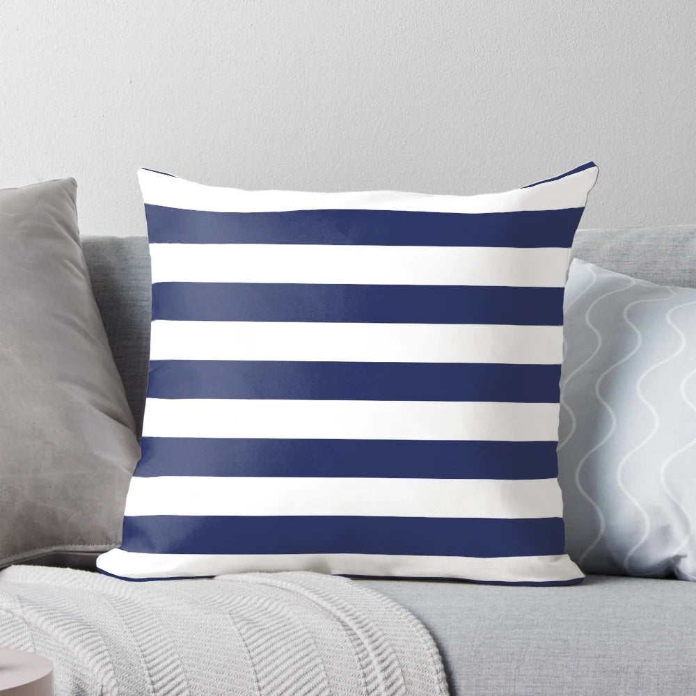 Navy blue and white striped decorative pillow