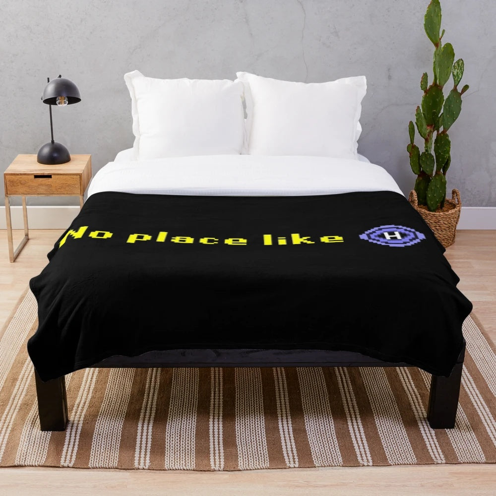 Old School Runescape-inspired plush blanket featuring the "No Place Like Home" design