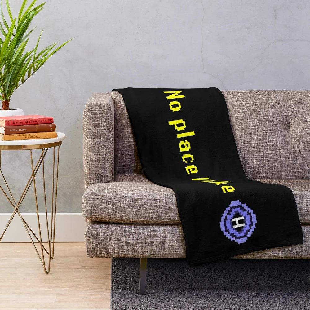 Old School Runescape-inspired plush blanket featuring the "No Place Like Home" design