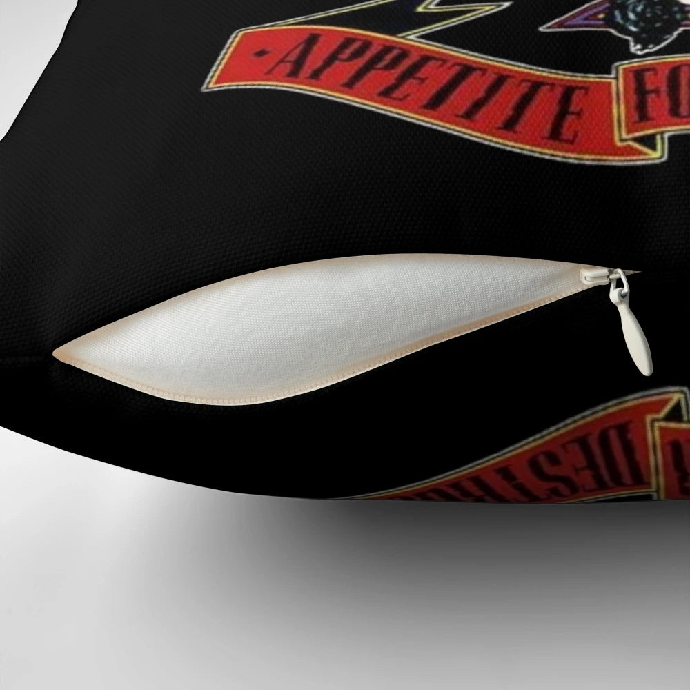 Classic Rock Lover's T-Shirt Pillow featuring iconic 80s and 90s hard rock bands like Guns N' Roses