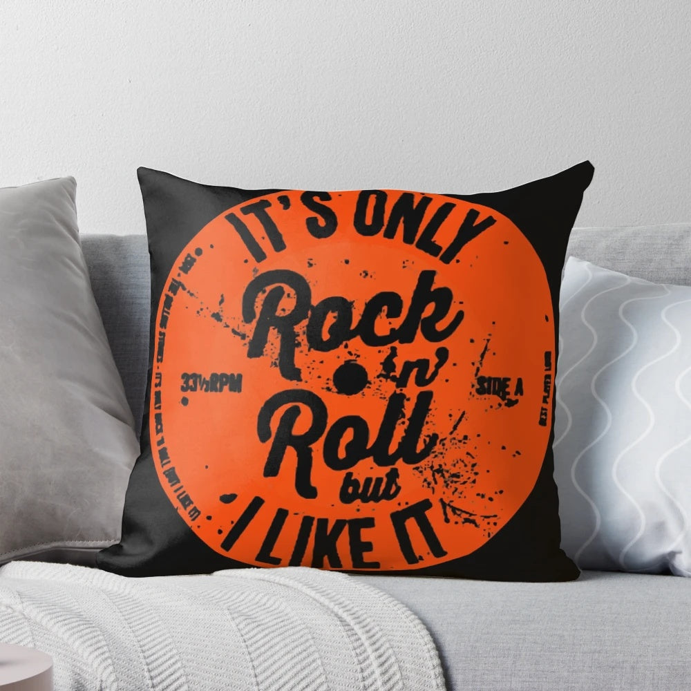 A cozy pillow featuring a classic rock and roll design, perfect for music enthusiasts.