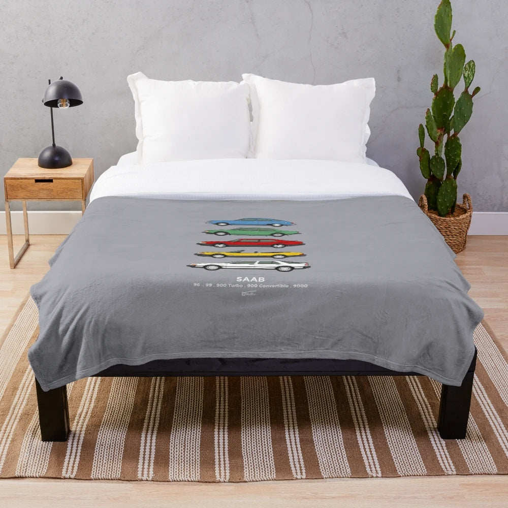 Saab classic car outline illustration plush blanket