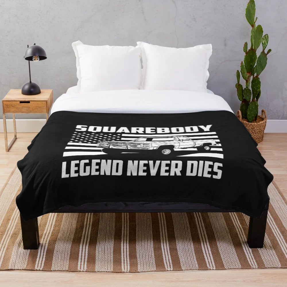 Cozy plush blanket featuring a classic squarebody pickup truck design