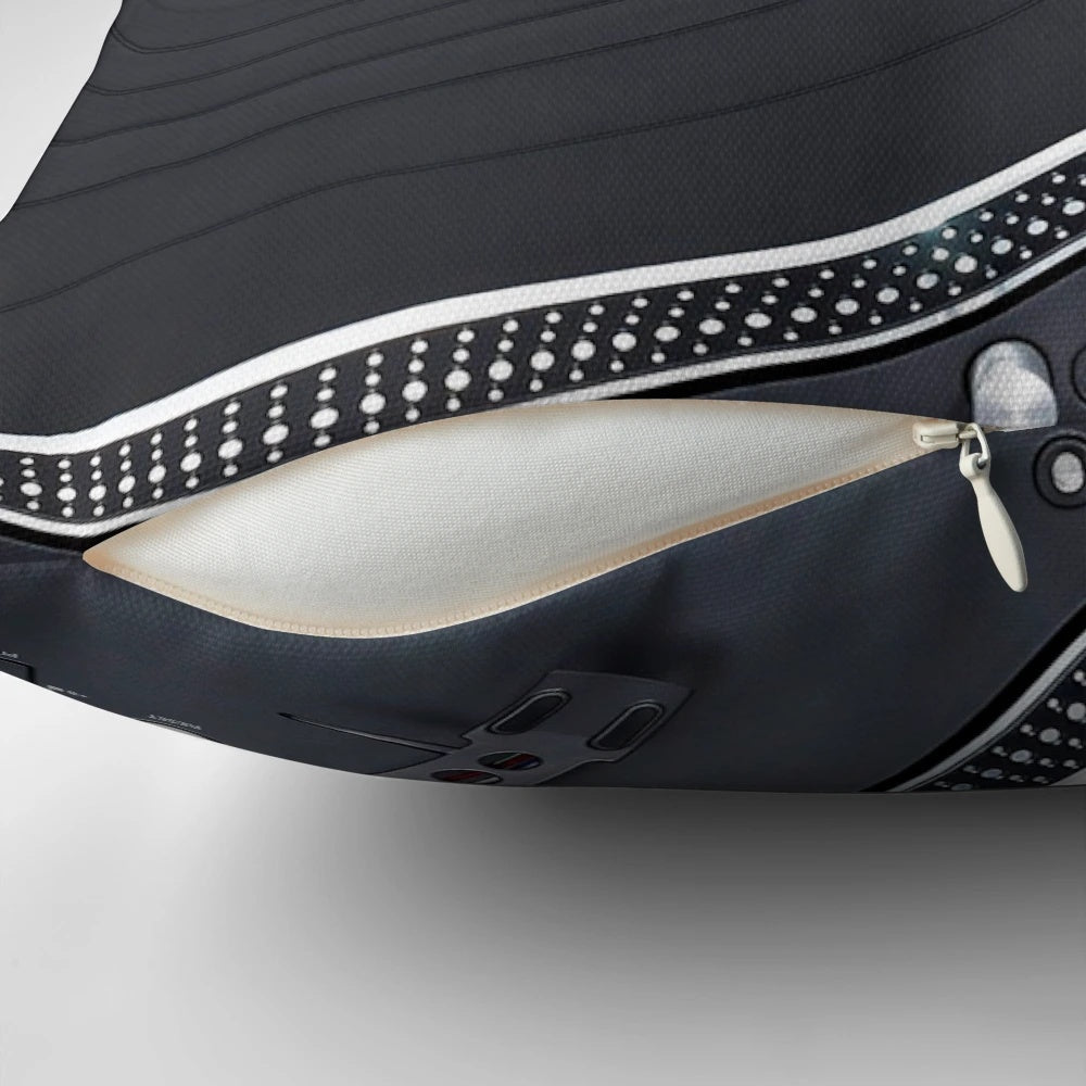Classic black turntable pillow for music lovers and DJs