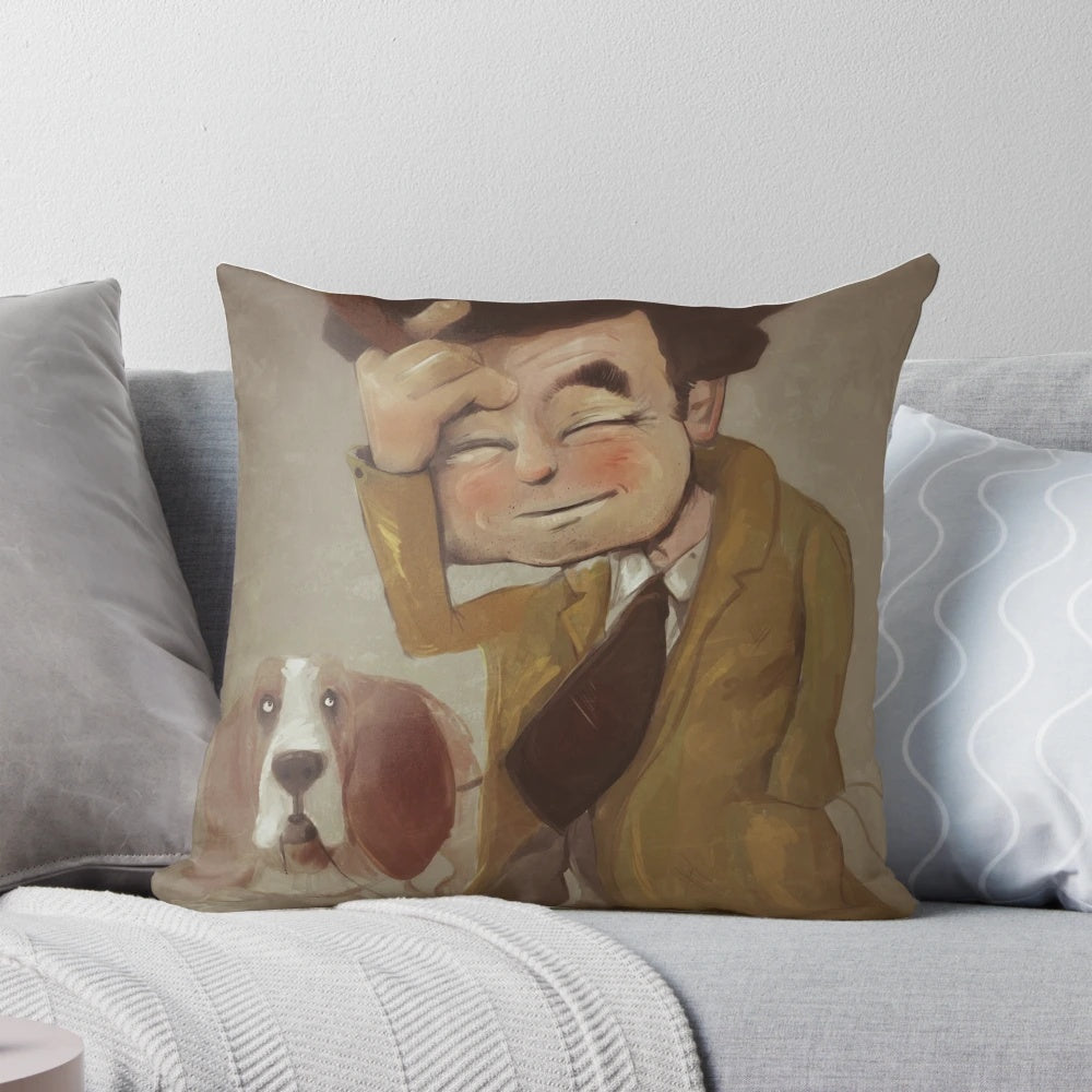 "Classic 'Columbo' inspired throw pillow featuring Peter Falk"