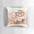Vintage-style Up movie pillow featuring the characters Carl and Ellie