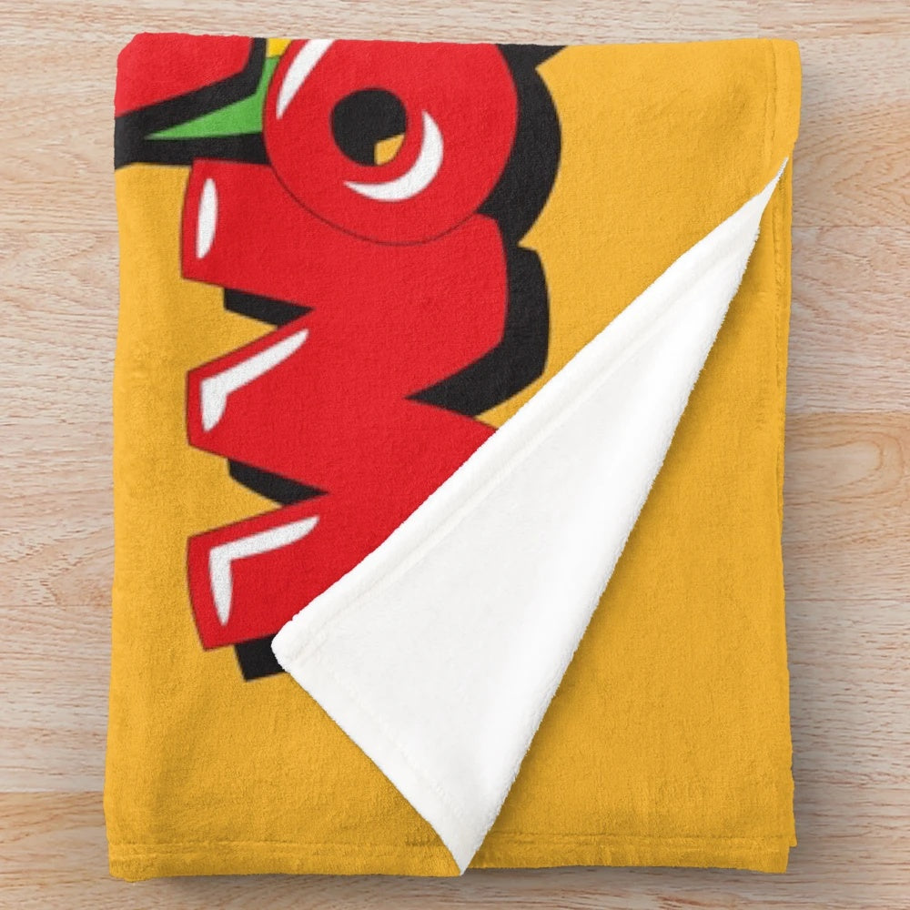 Vintage Woody Woodpecker plush blanket in yellow and black