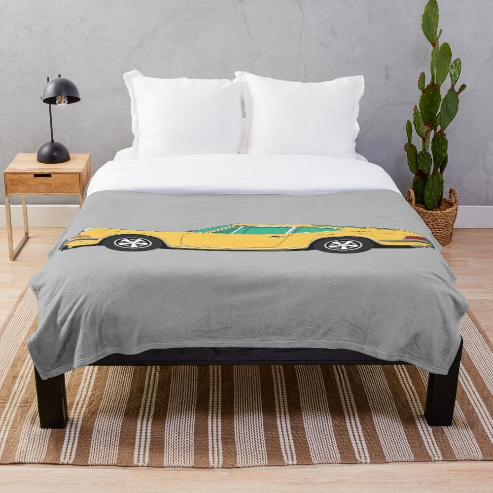 Yellow Porsche 911 R (1967) fan art plush blanket