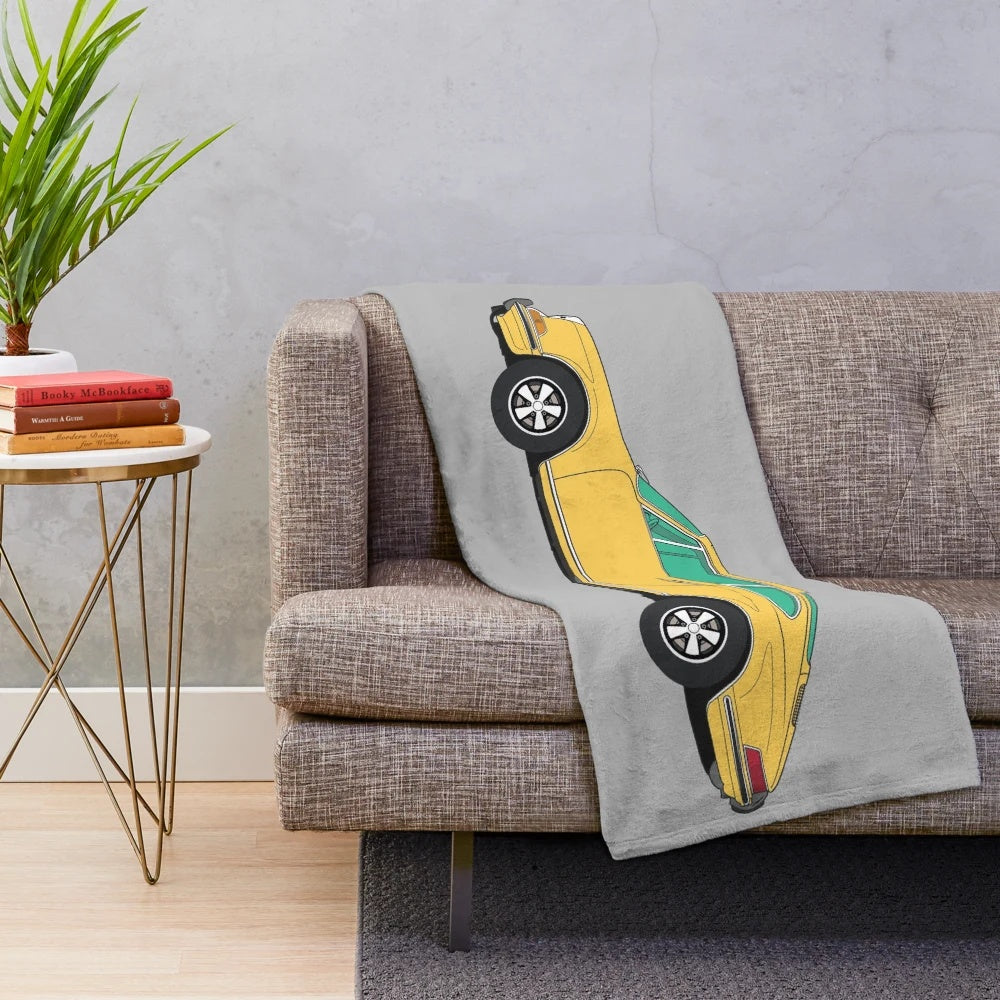 Yellow Porsche 911 R (1967) fan art plush blanket