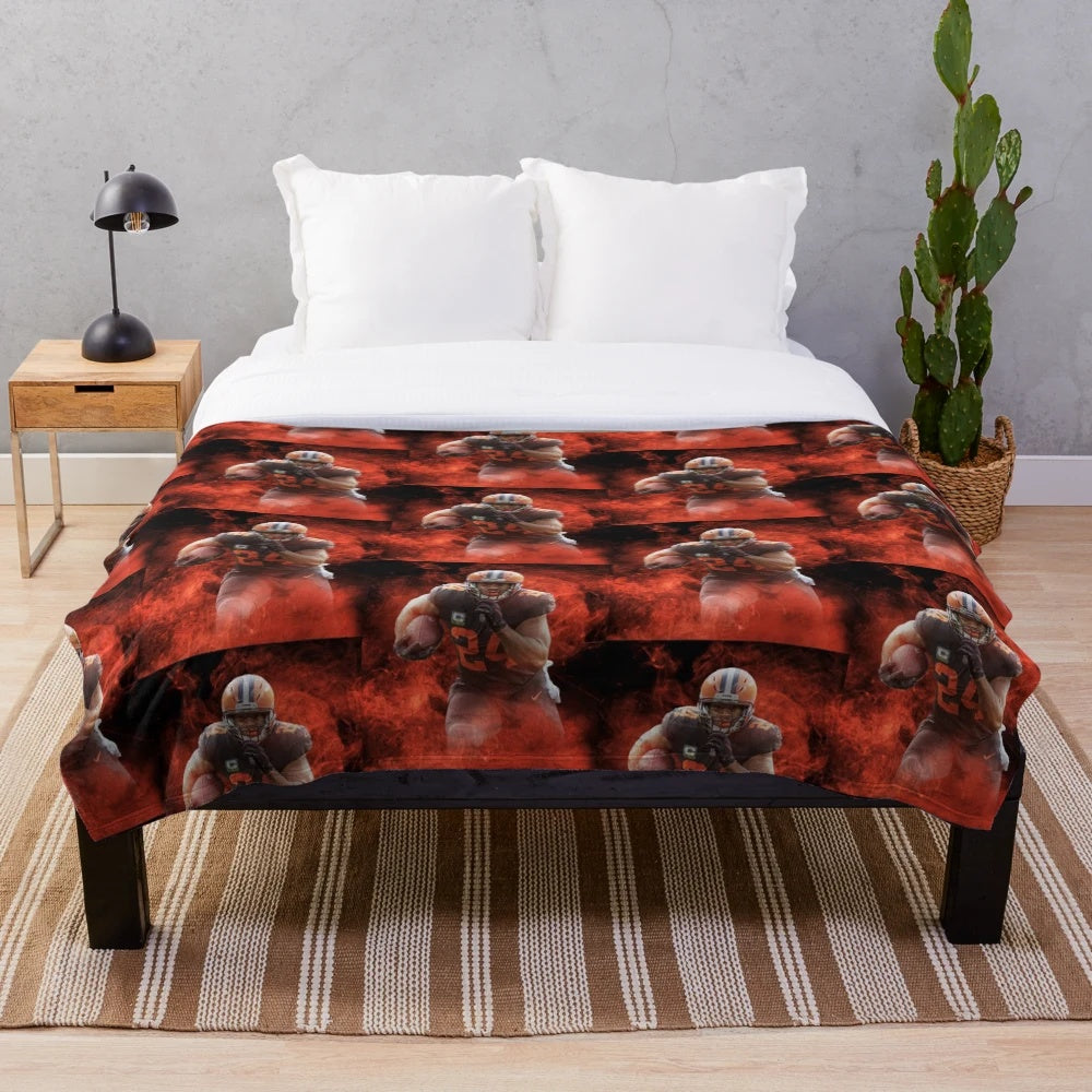 Cleveland Browns Inspired Plush Blanket with Nick Chubb Sports Art