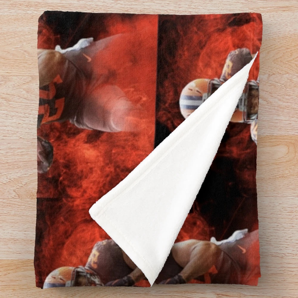 Cleveland Browns Inspired Plush Blanket with Nick Chubb Sports Art