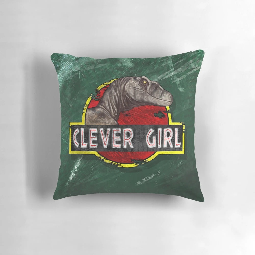 Clever Girl Jurassic Park Pillow with a Velociraptor Design