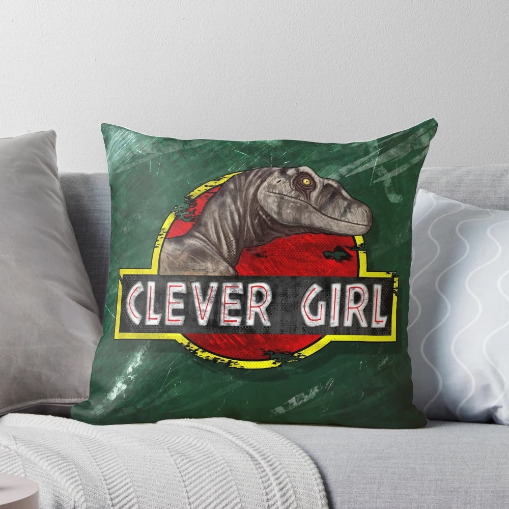 Clever Girl Jurassic Park Pillow with a Velociraptor Design