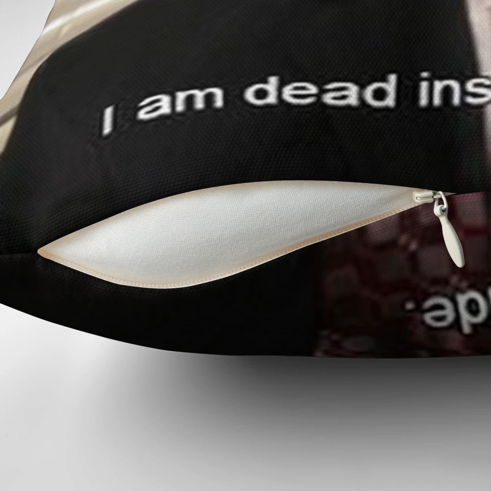 The Office-inspired decorative pillow with a humorous "dead inside" design