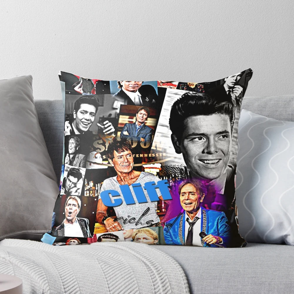 Decorative Pillow featuring Collage of Cliff Richard, the Legendary British Singer
