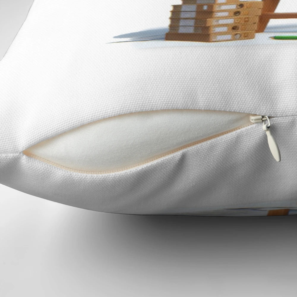Gherkin-shaped pillow with text "I'm gherkin my way up the corporate ladder
