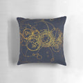 Clockwork writing pattern pillow with space and fantasy elements