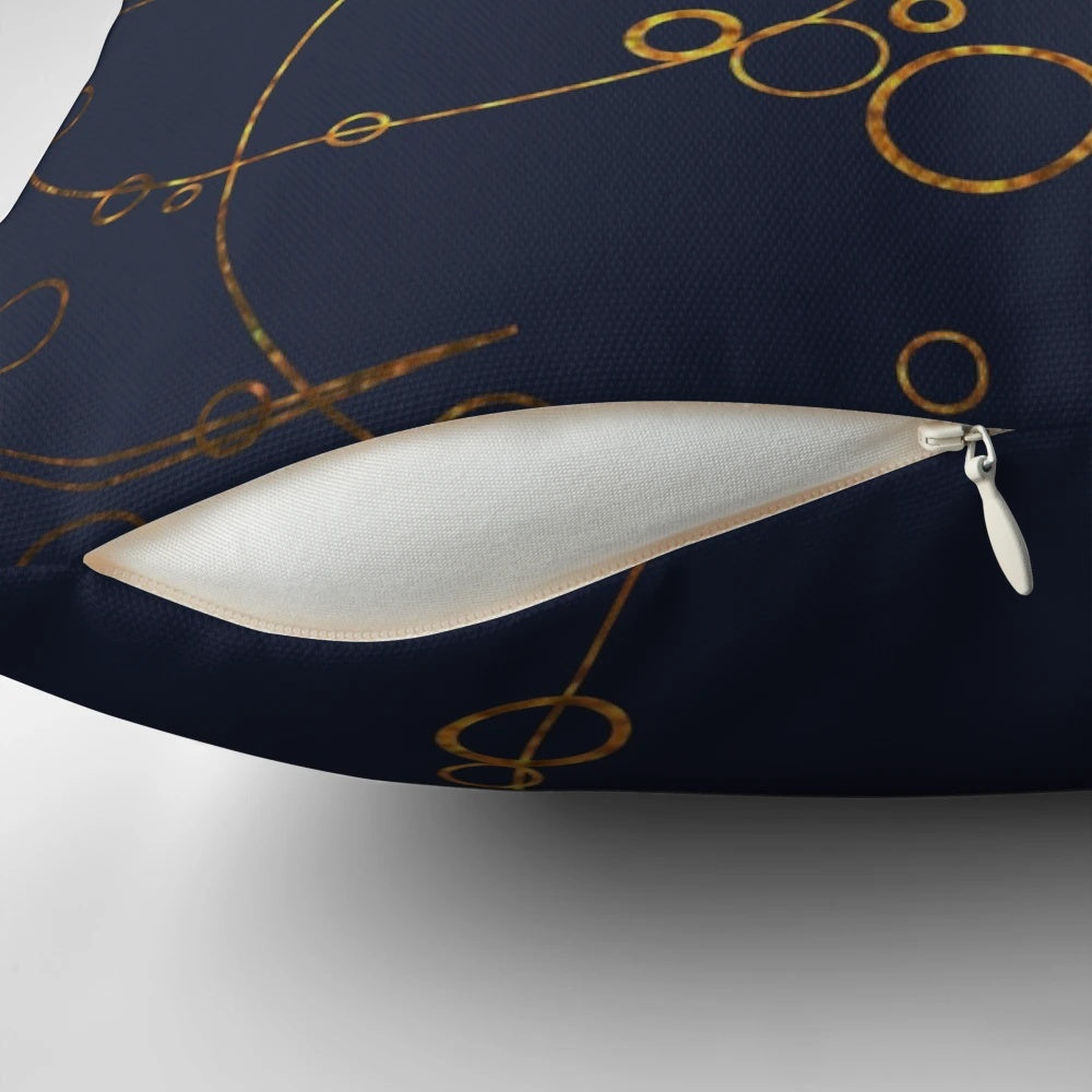 Clockwork writing pattern pillow with space and fantasy elements