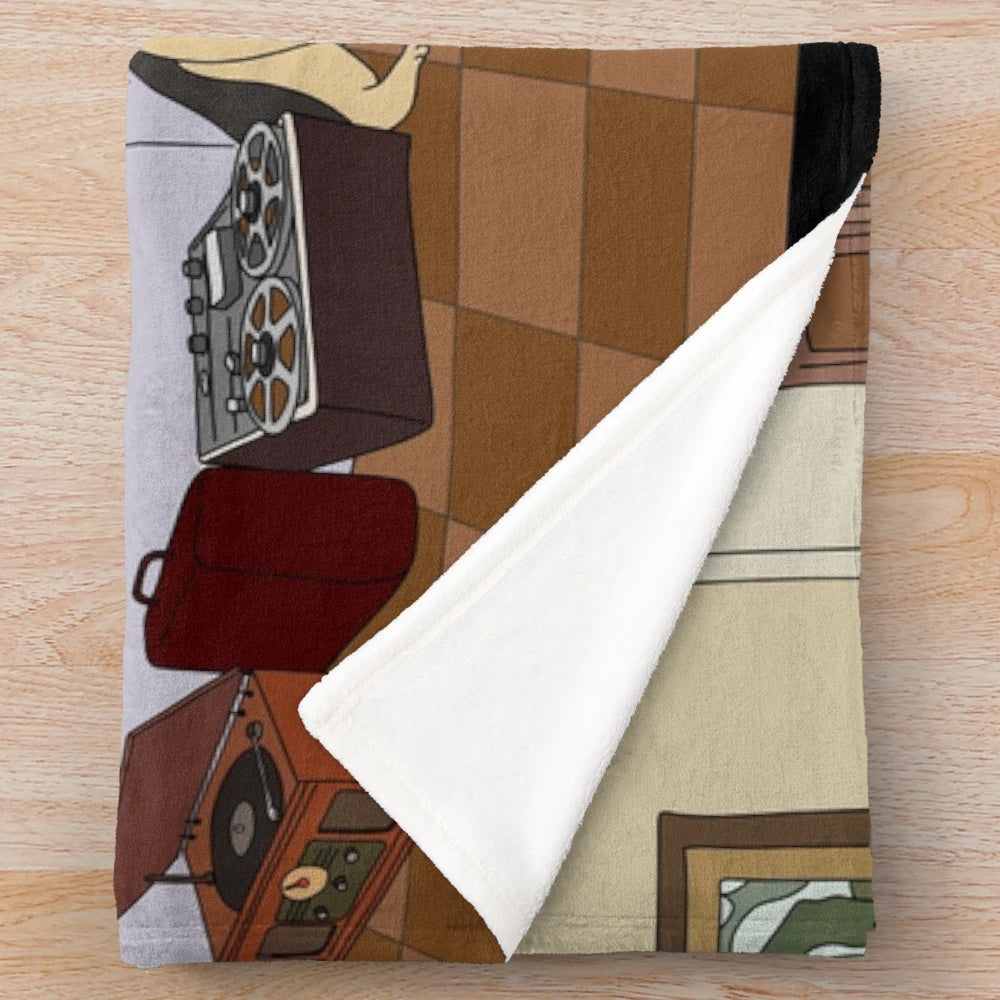 Clue movie-themed plush blanket featuring The Last Supper scene at Boddy Mansion