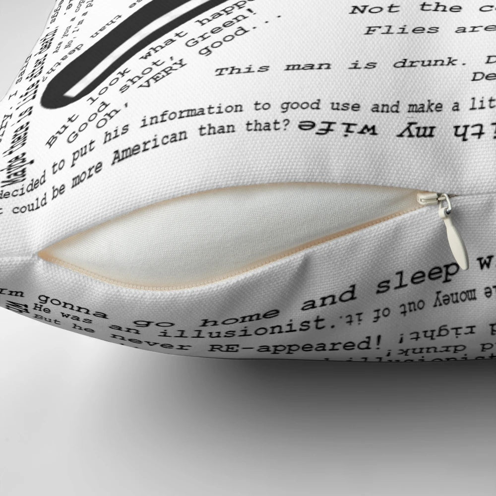 Clue movie quotes printed on a soft, vintage-style pillow