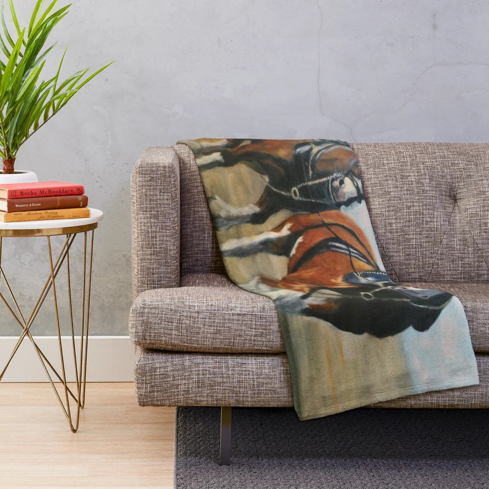 Clydesdale horse plush blanket featuring a realistic oil painting-style design