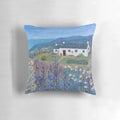 Decorative coastal-themed pillow with a serene beach scene, perfect for beach house or coastal-inspired home decor.