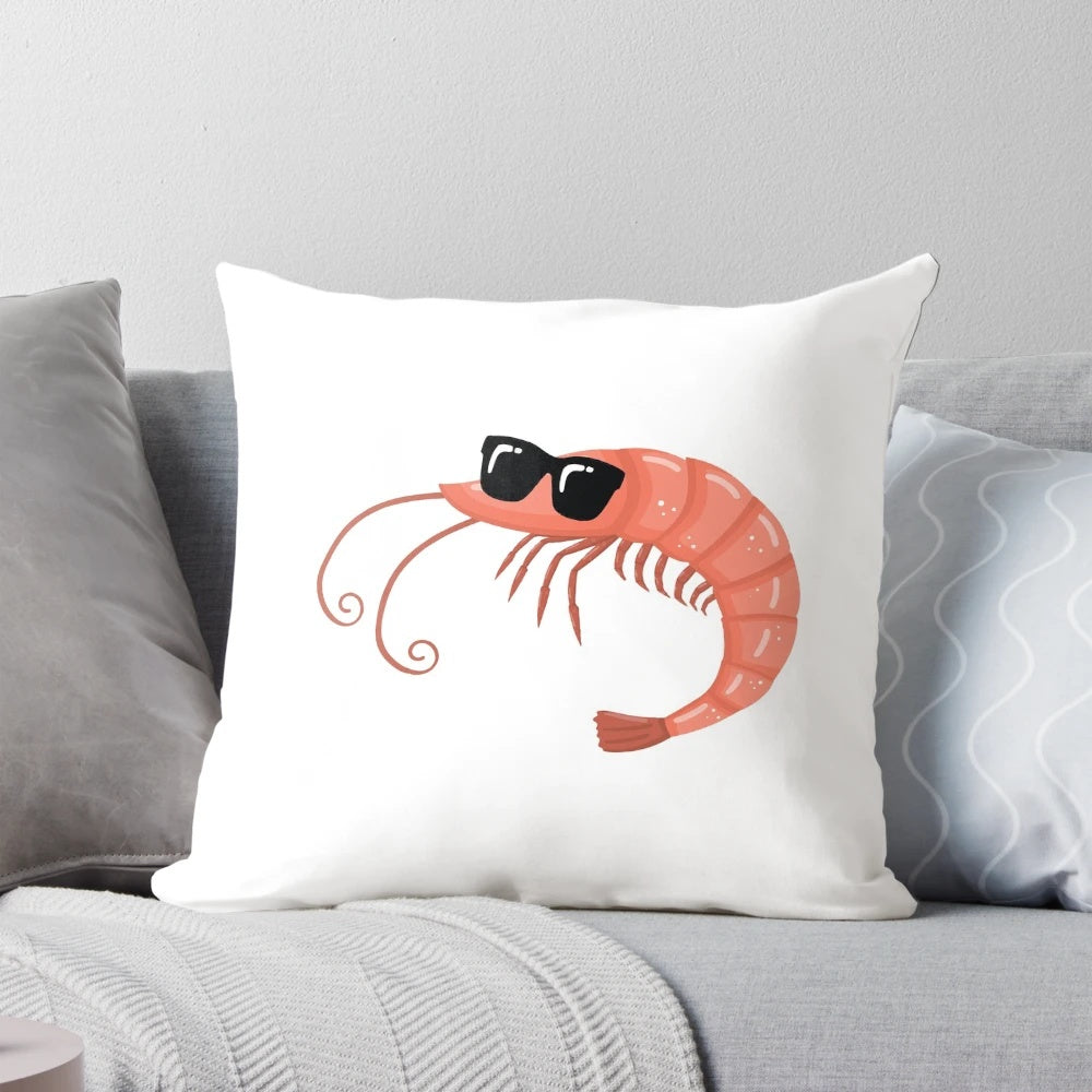 Soft, comfortable pillow featuring a vibrant illustration of an ocean prawn wearing sunglasses