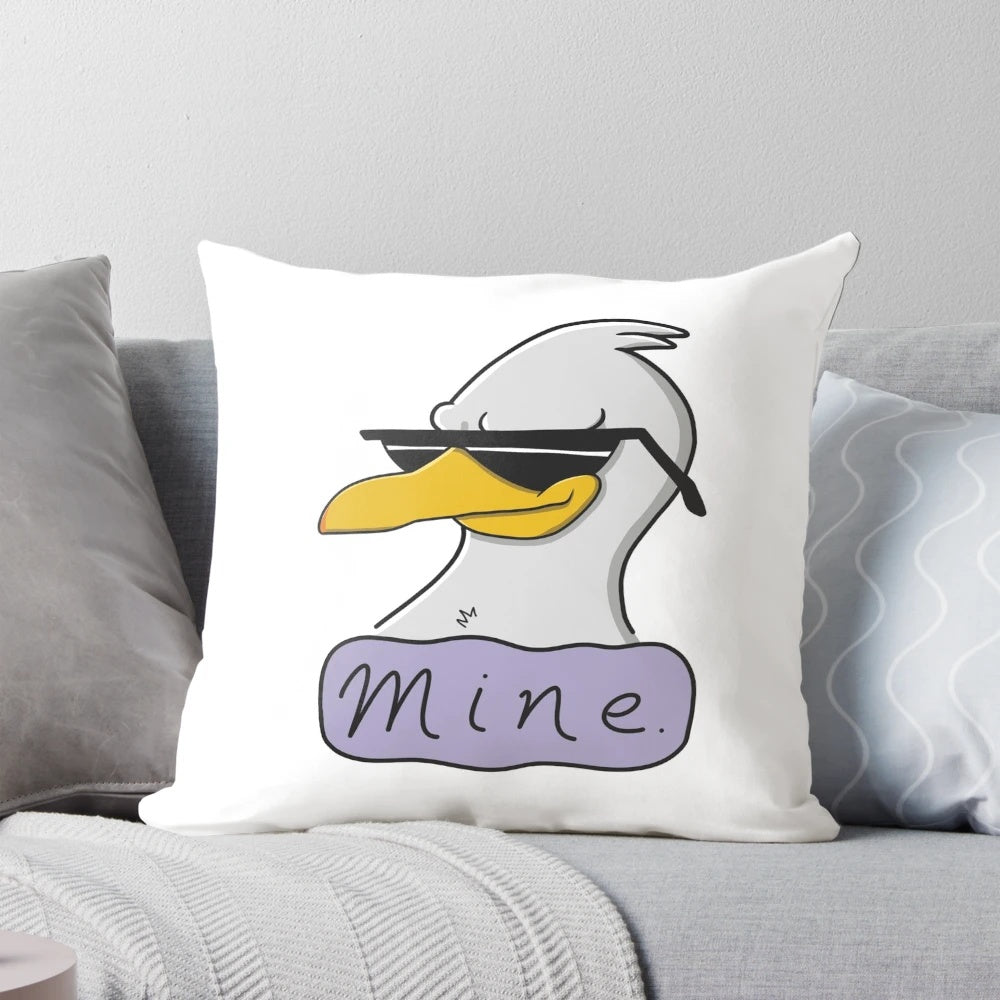 A hand-drawn illustration of a seagull on a high-quality throw pillow, perfect for adding a touch of coastal style to any room.