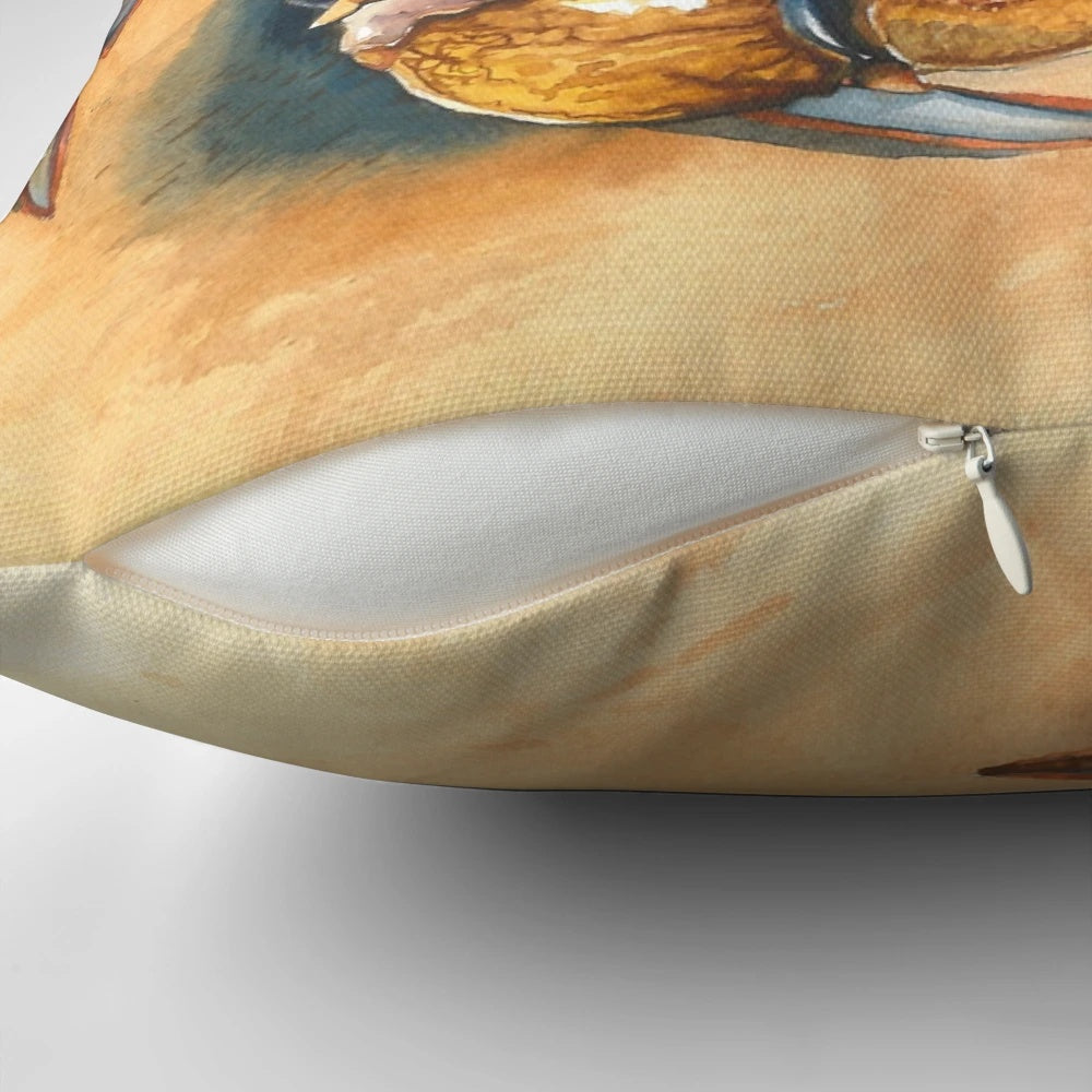 Blue crab watercolor painting on a decorative throw pillow