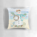 Coastal-themed Christmas pillow with seashells, starfish, and other nautical elements