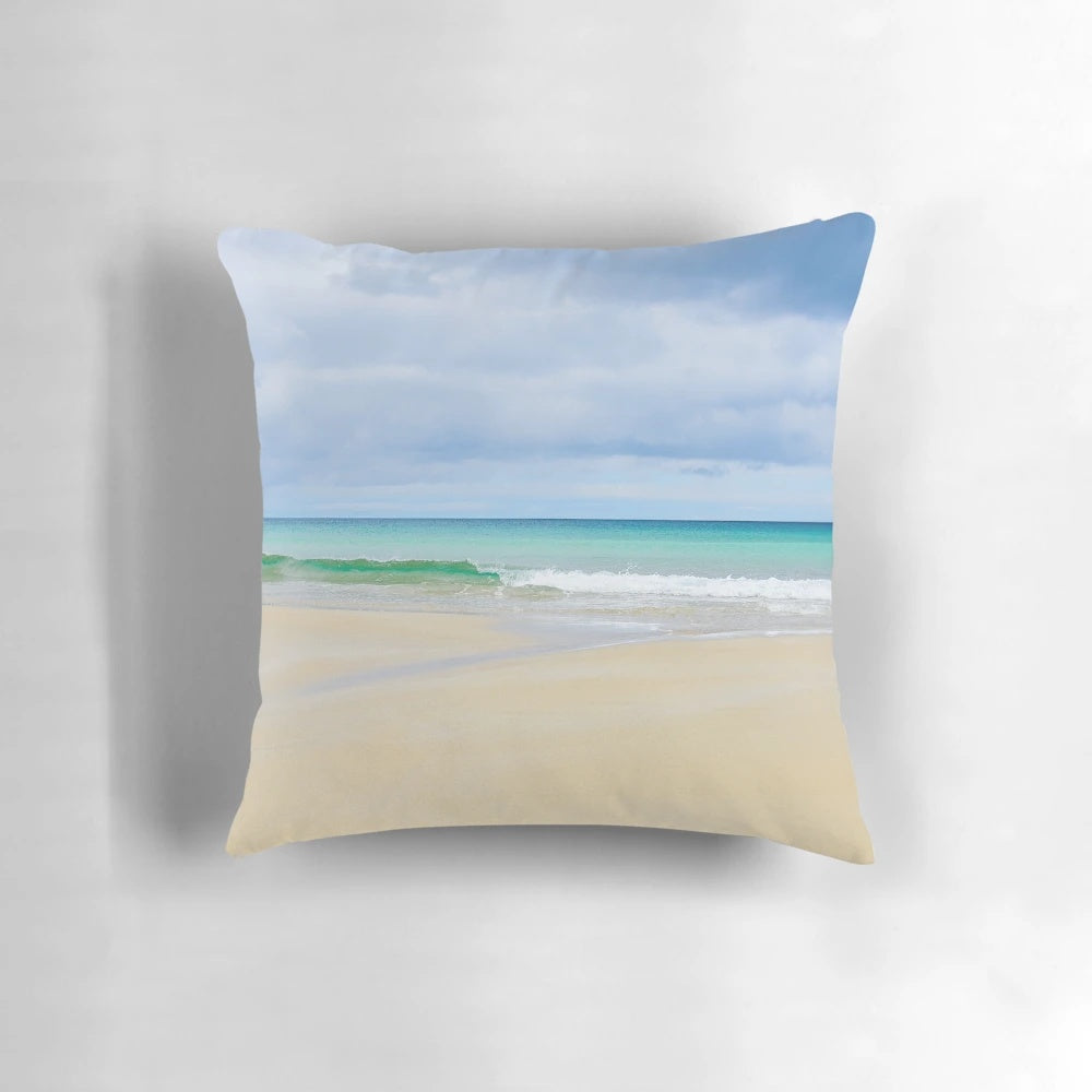 Coastal pillow featuring a scenic view of Traigh Mhor beach on the Isle of Lewis, Scotland