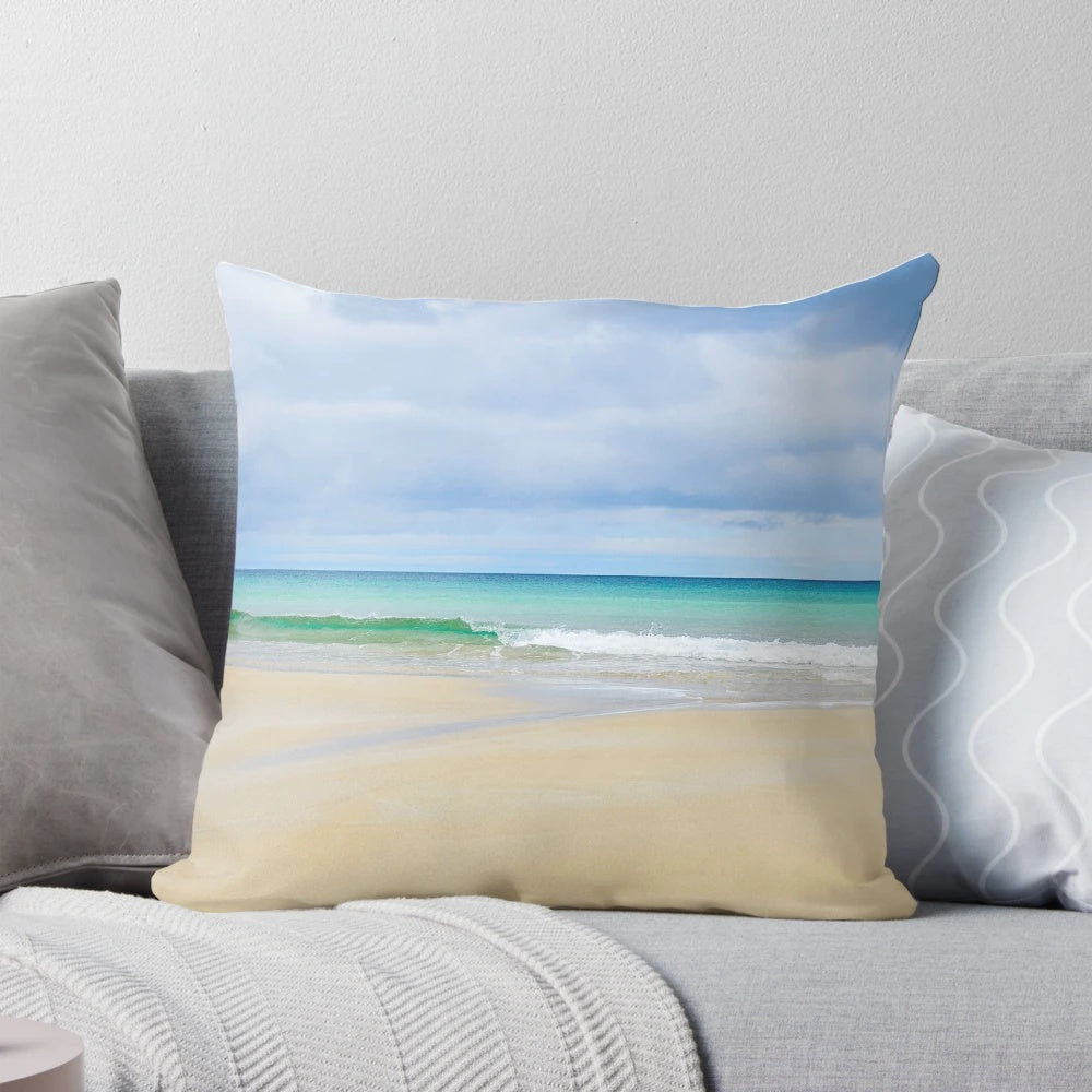 Coastal pillow featuring a scenic view of Traigh Mhor beach on the Isle of Lewis, Scotland