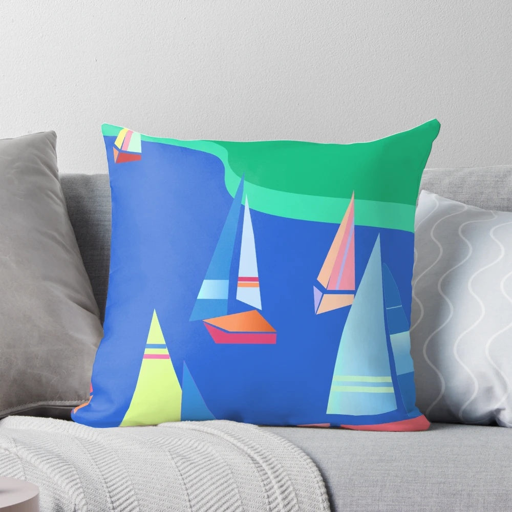 Coastal Marina Cove Pillow - Plush Nautical Throw Pillow for Seaside Décor