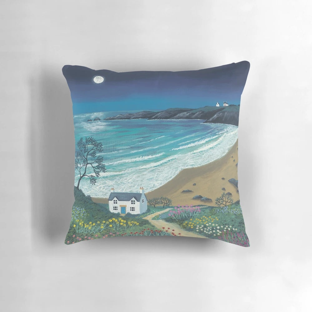 Coastal Moonlight Bay Pillow with a tranquil seascape design