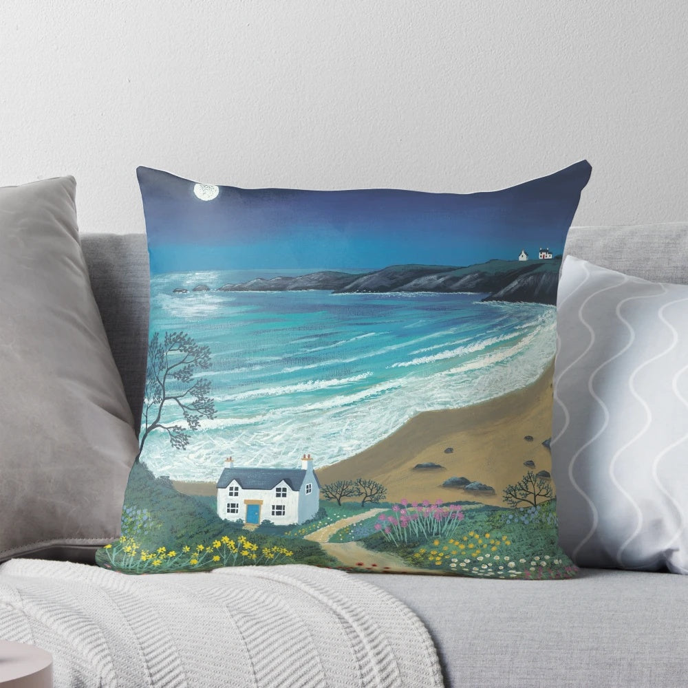 Coastal Moonlight Bay Pillow with a tranquil seascape design