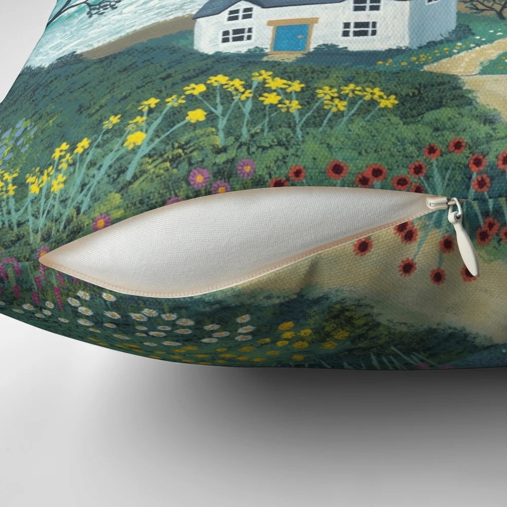 Coastal Moonlight Bay Pillow with a tranquil seascape design